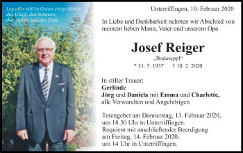 Traueranzeige von Josef Reiger von Schwäbische Post