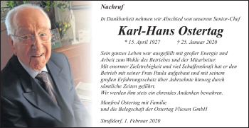Traueranzeige von Karl-Hans Ostertag von Gmünder Tagespost