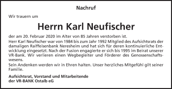 Traueranzeige von Karl Neufischer von Schwäbische Post