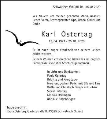 Traueranzeige von Karl Ostertag