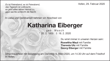 Traueranzeige von Katharina Eiberger von Schwäbische Post