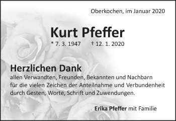 Traueranzeige von Kurt Pfeffer von Schwäbische Post