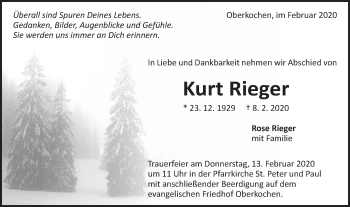 Traueranzeige von Kurt Rieger von Schwäbische Post