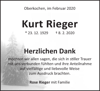 Traueranzeige von Kurt Rieger von Amtsblatt_Oko