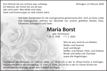 Traueranzeige von Maria Borst von Schwäbische Post