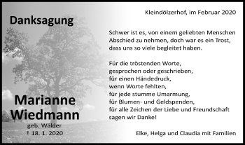 Traueranzeige von Marianne Wiedmann von Schwäbische Post