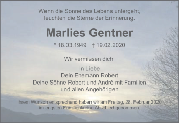 Traueranzeige von Marlies Gentner von Schwäbische Post