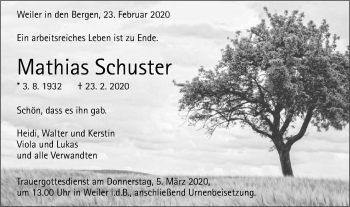 Traueranzeige von Mathias Schuster von Gmünder Tagespost