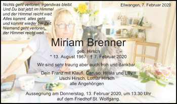 Traueranzeige von Miriam Brenner von Schwäbische Post