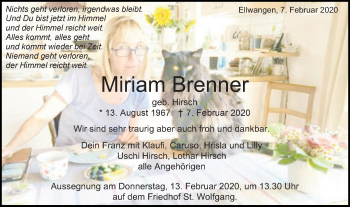 Traueranzeige von Miriam Brenner