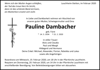 Traueranzeige von Pauline Dambecher von Schwäbische Post