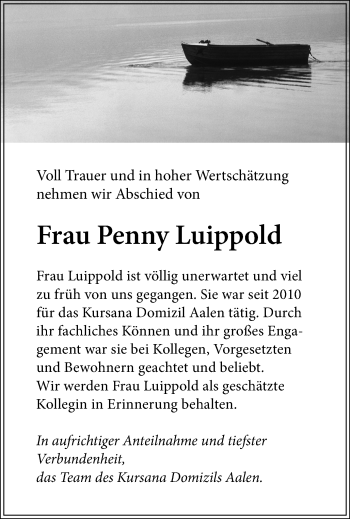 Traueranzeige von Penny Luippold von Schwäbische Post