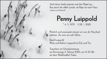 Traueranzeige von Penny Luippold von Schwäbische Post