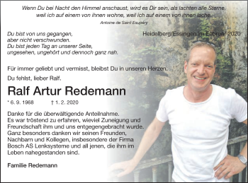 Traueranzeige von Ralf Redemann von Schwäbische Post