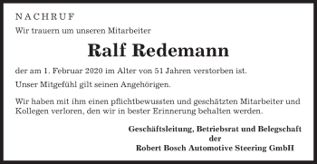 Traueranzeige von Ralf Redemann von Gmünder Tagespost