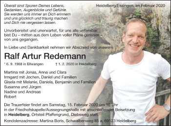 Traueranzeige von Ralf Artur Redemann von Schwäbische Post