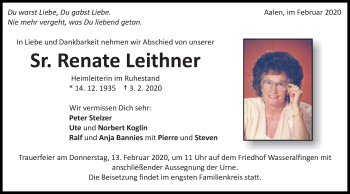 Traueranzeige von Renate Leithner von Schwäbische Post