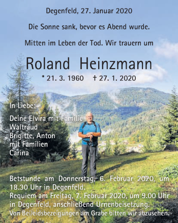 Traueranzeige von Roland Heinzmann von Gmünder Tagespost