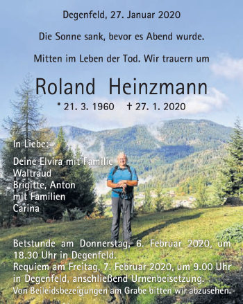 Traueranzeige von Roland Heinzmann