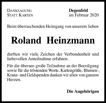 Traueranzeige von Roland Heinzmann von Gmünder Tagespost