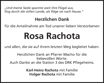 Traueranzeige von Rosa Rachota von Amtsblatt_Oko
