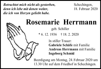 Traueranzeige von Rosemarie Herrmann von Gmünder Tagespost