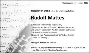 Traueranzeige von Rudolf Mattes von Schwäbische Post
