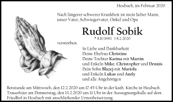 Traueranzeige von Rudolf Sobik von Gmünder Tagespost