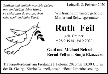 Traueranzeige von Ruth Feil