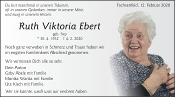 Traueranzeige von Ruth Viktoria Ebert von Schwäbische Post