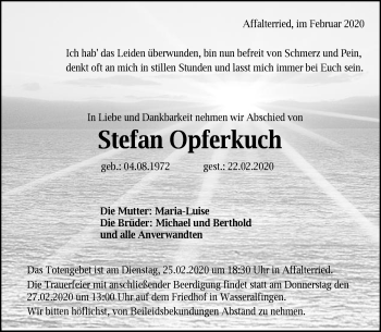 Traueranzeige von Stefan Opferkoch von Schwäbische Post