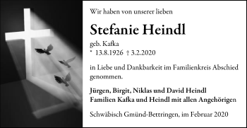 Traueranzeige von Stefanie Heindl von Gmünder Tagespost