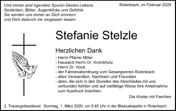 Traueranzeige von Stefanie Stelzte