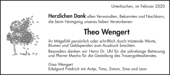 Traueranzeige von Theo Wengert von Schwäbische Post