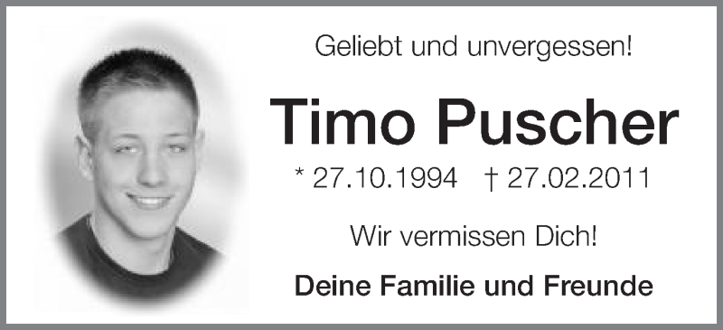  Traueranzeige für Timo Puscher vom 27.02.2020 aus Schwäbische Post