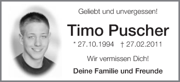 Traueranzeige von Timo Puscher von Schwäbische Post