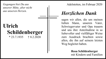 Traueranzeige von Ulrich Schildenberger von Gmünder Tagespost