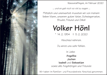 Traueranzeige von Volker Hönl von Schwäbische Post