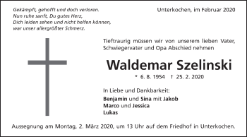 Traueranzeige von Waldemar Szelinski von Schwäbische Post
