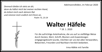 Traueranzeige von Walter Häfele von Schwäbische Post