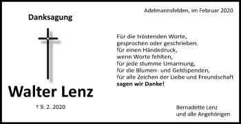 Traueranzeige von Walter Lenz von Schwäbische Post