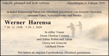 Traueranzeige von Werner Harensa von Gmünder Tagespost