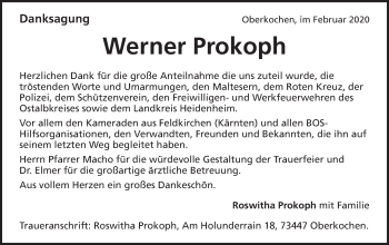 Traueranzeige von Werner Prokoph von Schwäbische Post