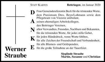 Traueranzeige von Werner Straube von Gmünder Tagespost