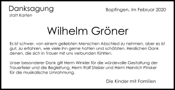 Traueranzeige von Wilhelm Gröner von Schwäbische Post