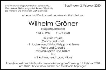 Traueranzeige von Wilhelm Gröner von Schwäbische Post