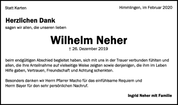 Traueranzeige von Wilhelm Neher von Schwäbische Post