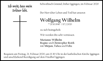 Traueranzeige von Wolfgang Wilhelm von Gmünder Tagespost