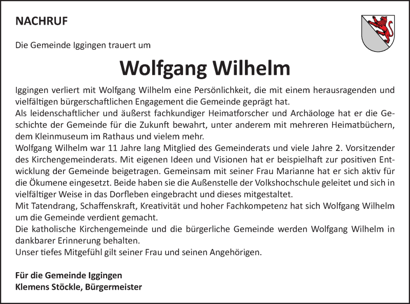  Traueranzeige für Wolfgang Wilhelm vom 19.02.2020 aus Gmünder Tagespost