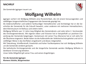 Traueranzeige von Wolfgang Wilhelm von Gmünder Tagespost